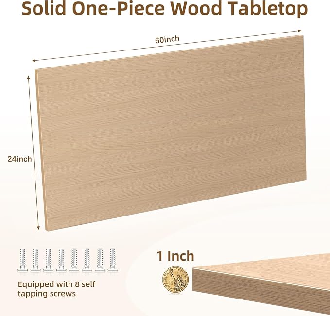 Universal Solid One-Piece Wood Table Top, 60"x24"x1" Workbench Top - Rectangular Particle Board for Standing Desk, Home Office Desk Countertop DlY, Washer Dryer, Coffee, Bar Tabletop