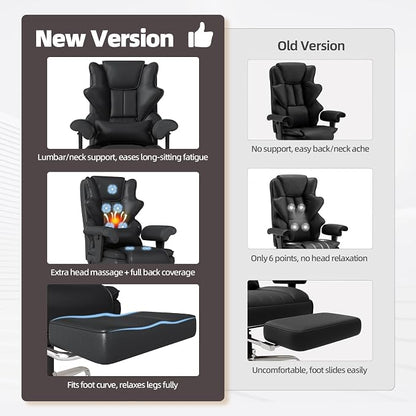 7-Point Massage Office Chair,Heated Desk Manageral Chair,Ergonomic Executive Chair with Footrest,Adjustable Armrest，Computer Chair for Offices, Study Room, Gaming Spaces,Black