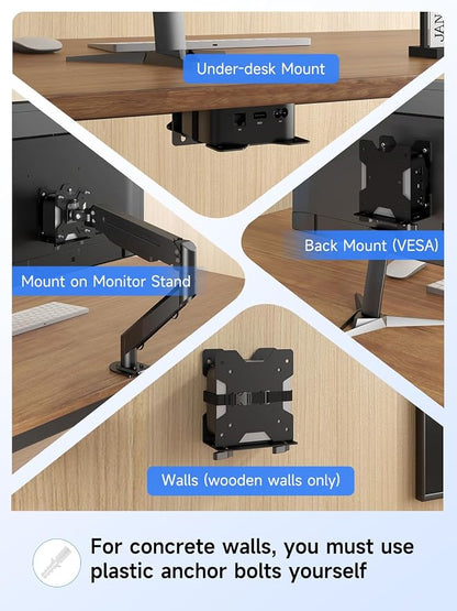 suptek Thin Client Mount Bracket Adjustable Mini PC Mount Bracket,CPU VESA Under Desk and Monitor Arm Computer Holder, Black, ZJJ002