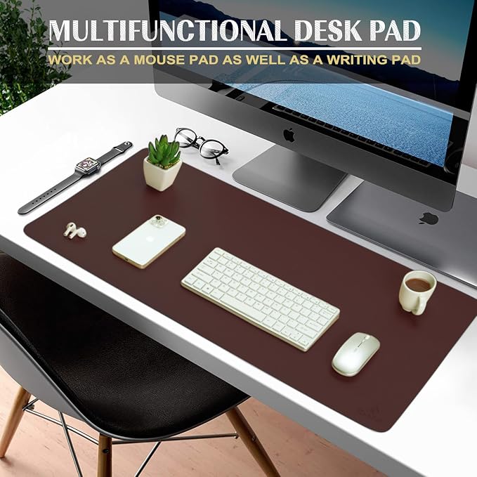 K KNODEL Small Office Leather Desk Mat, Mouse and Keyboard Pad, Computer and Laptop Mat, Desktop Protector and Cover, Writing Pad and Blotter (23.6"x13.8", Dark Brown)