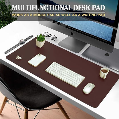K KNODEL Large Office Leather Desk Mat, Mouse and Keyboard Pad, Computer and Laptop Mat, Desktop Protector and Cover, Writing Pad and Blotter (47.2"x17", Dark Brown)