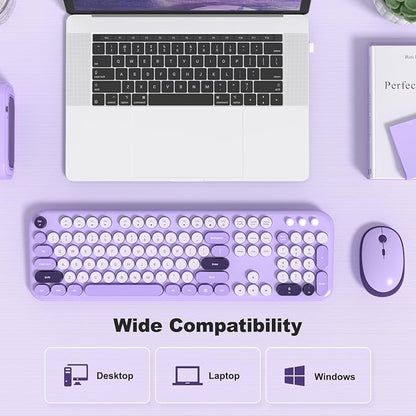 KNOWSQT Wireless Keyboard and Mouse Combo - Lovely Violet 2.4G Full-Sized Colorful Keyboards, Round Keycap USB Dongle Plug Play Cute Keyboards for Windows, Laptop, PC, Desktop, Mac