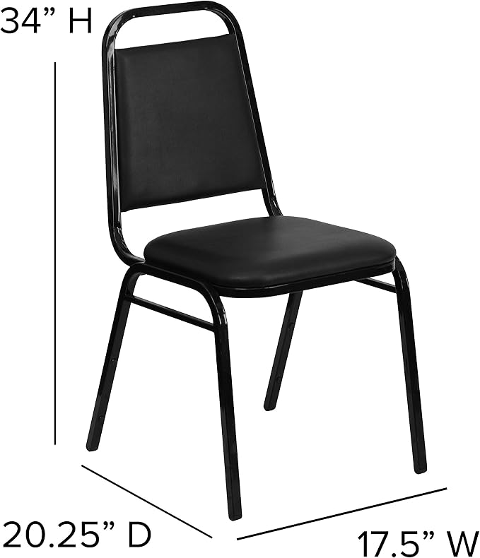 Flash Furniture Hercules Series Trapezoidal Vinyl Banquet and Event Chairs, Commercial Event Chairs with Padded Seats and Backs, Set of 4, Black