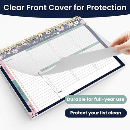 Weekly To Do List Notepad with 52 Undated Sheets（8.5"×11"）- Undated Weekly Planner Notepad for Office Desk Accessories and Supplies - Navy Blossom