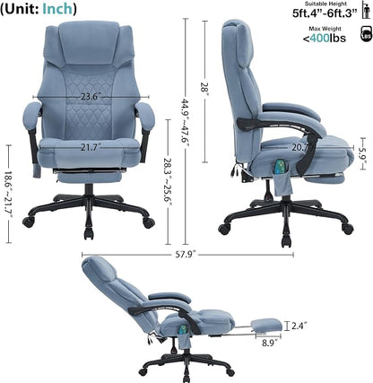 Massage Office Chair with Foot Rest 6 Points Vibration and Heat Home Office Desk Chairs for Heavy People 400lbs Reclining Managerial Chairs Ergonomic Executive Chair (Dustyblue)