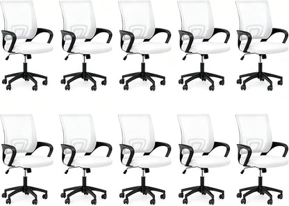 Office Chair, Ergonomic Mid-Back Mesh Desk Chair, 10 Pack, White | Lumbar Support, Adjustable Height, Rolling Wheels Design, Comfy Armrest, For Work, Study, Gaming