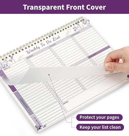 104 Pgs Weekly To Do List Notepad, 52 Duplex-Printed Undated Sheets 100 GSM（8.5"×11") Weekly Desk Planner For Work Home School Office Desk Accessories Supplies & Goal Setting Tasks - Purple Iris