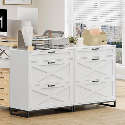 Halitaa File Cabinet 3 Drawers Lateral File Cabinet for Letter/Legal/A4 Size Hanging Files, Large Wood File Storage Cabinets Printer Stand for Home Office, White and Black