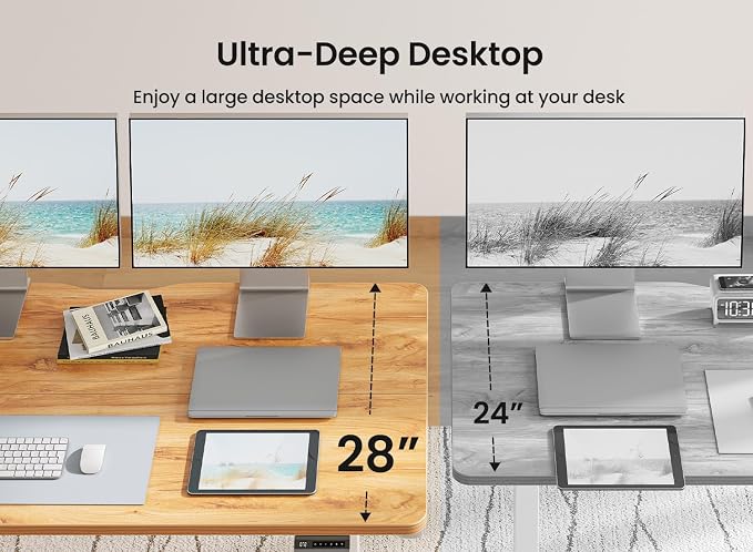 BANTI 63 × 28 Inches Standing Desk, Ergonomic, Electric Height Adjustable, Sit and Stand Up, Computer Office Desk with Splice Board, White Frame/Light Rustic Top