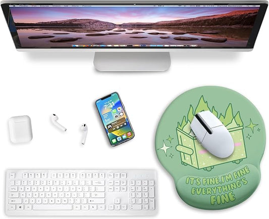 Blusabaca Dumpster on Fire Mouse Pad with Wrist Rest, Funny Cute Ergonomic Mouse Pads for Desk Wrist Support, Mousepad for Wireless Mouse Gaming Work Home Desk Accessories Office Supplies Decor Women