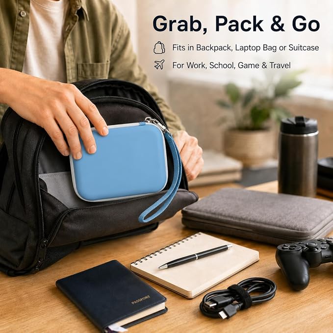 Case Compatible with LaCie Rugged Mini 1TB/ 2TB/ 4TB/ 5TB External Hard Drive Portable HDD, Storage Holder for Hard Drives for Mac and PC Computer & USB 3.0 2.0 Cable SD Cards (Blue)