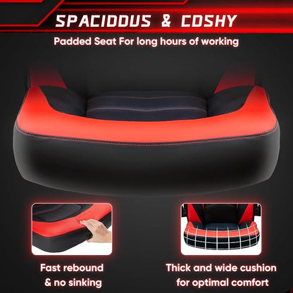 NEWBULIG Gaming Office Chair, Ergonomic High-Back with Flip-Up Armrests, Adjustable Height, Lumbar Support, PU Leather Comfort Seat & 360° Silent Swivel Wheels, for Home/Office, Red