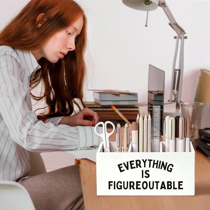 Inspirational Pen Pencil Holder for Desk, Inspirational Gifts for Women Men, Motivational Wooden Box Sign Decorations for Home Office Workplace Desk Tabletop
