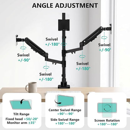WALI Triple Monitor Mount, up to 49'' Ultrawides on Top Bracket and 34'' Screens on Side Brackets, Extra Tall 3 Monitors Desk Mount, Heavy Duty Monitor Arm up to 44 lbs (GSDM003N-P), Black