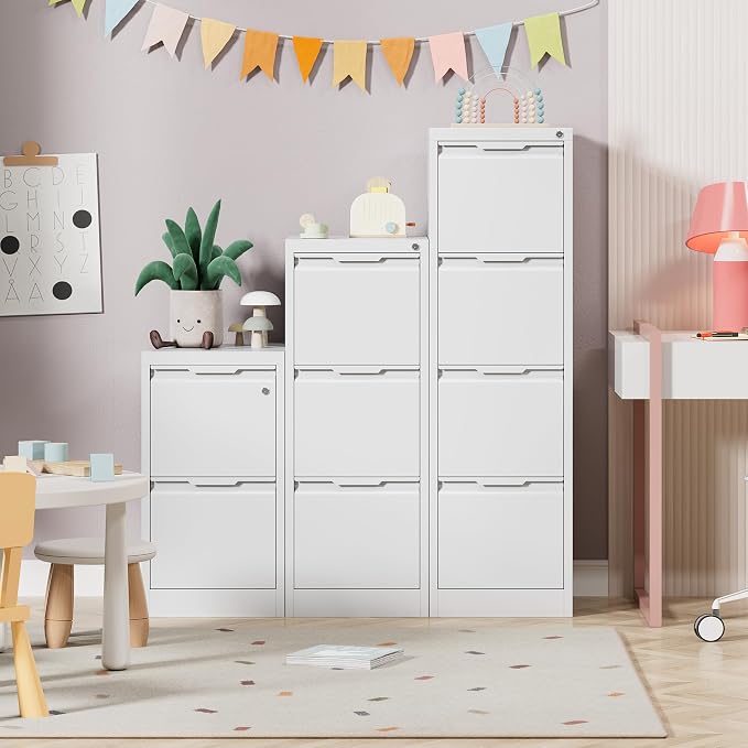 4 Drawer File Cabinet with Lock, 17.8" D Small Filing Cabinet for Home Office, Metal Vertical File Cabinets, Deep File Cabinets for Legal/Letter Size File, Easy Assembly