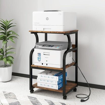 Natwind 3 Tier Printer Stand,Rolling Printer Table with Adjustable Storage Shelf for Home Office Organization,Multifunctional Shelves for Heat Press,3D Printer (Retro)