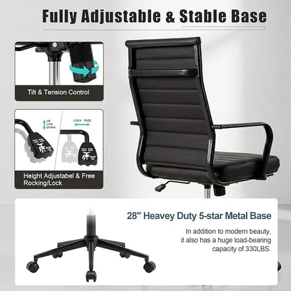 Okeysen Leather Office Desk Chair, Conference Room Chairs Executive Chair Ribbed, Ergonomic Height Adjustable Swivel Rolling Chair for Home Office