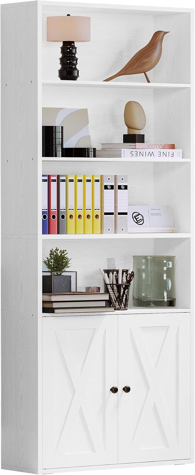 IRONCK Industrial Bookshelves and Bookcases with Doors Floor Standing 6 Shelf Display Storage Shelves 70 in Tall Bookcase for Home Office, Living Room