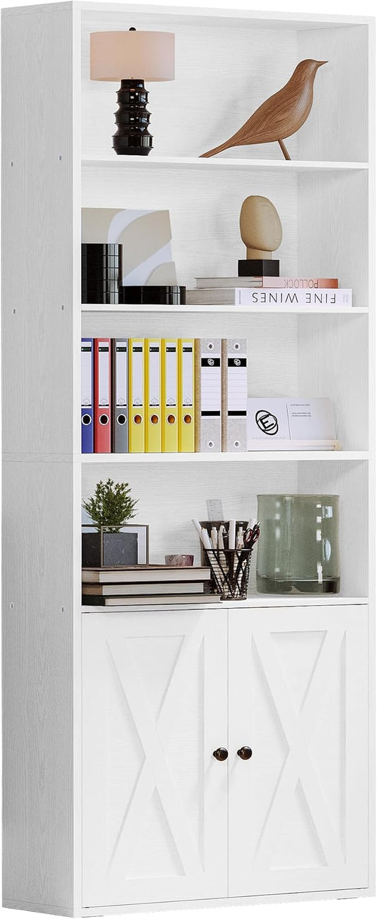 IRONCK Industrial Bookshelves and Bookcases with Doors Floor Standing 6 Shelf Display Storage Shelves 70 in Tall Bookcase for Home Office, Living Room