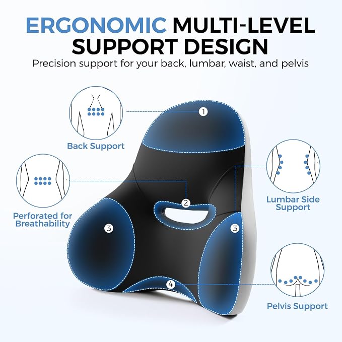 BEBAS Ergonomic Lumbar Support Pillow for Car, Memory Foam Back Support for Driving, Lower Back Pillow for Pain Relief, Comfort Lumbar Cushion for Office Chairs, Car Seat, Wheelchair -Black