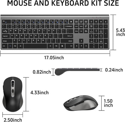 Wireless Mouse and Keyboard Combo, Full-Size Computer Keyboard with Calculator Button, 2400 Dpi Ergonomic Mouse, Ultra-Thin Cordless USB Keyboard and Mouse Set for Laptop Windows Mac - Grey