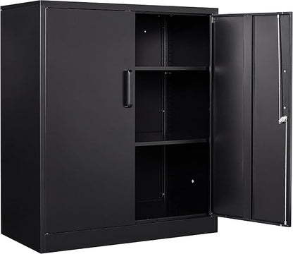 36" H Metal Garage Cabinet, 2 Doors Storage Cabinets, Steel Utility Tool Caninet, Short Locking Caninets with Adjustable Shelves, Black Lockable File Cabnet Cupboard for Home/Office/School/Shop