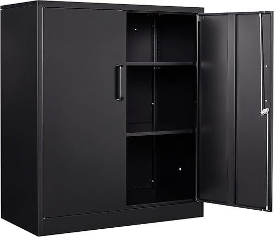 36" H Metal Garage Cabinet, 2 Doors Storage Cabinets, Steel Utility Tool Caninet, Short Locking Caninets with Adjustable Shelves, Black Lockable File Cabnet Cupboard for Home/Office/School/Shop