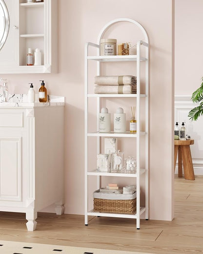 Hzuaneri Bookcase Bookshelf, Tempered Glass Bookshelves, Slim Shelving Unit for Bedroom, Bathroom, Home Office, Steel Frame, 5 Tier White BC05099W