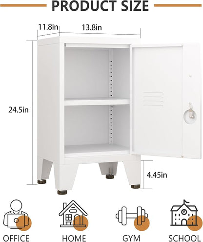 24.5"H Metal Locker Storage Cabinet with Lock - Small Lockable Employees Locking Cabinet Steel Locker Adjustable Shelf & Feet, Single Door Lockable Cabinet for Home, School, Office, Gym (White)