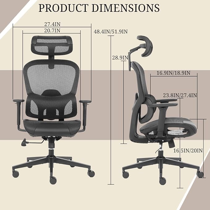 Ergonomic mesh Office Chair with Lumbar Support - Adjustable seat Height to Relieve Back Pain, Suitable for Comfortable Work and Gaming at Home (Black 1)