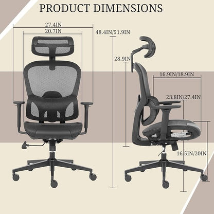 Ergonomic mesh Office Chair with Lumbar Support - Adjustable seat Height to Relieve Back Pain, Suitable for Comfortable Work and Gaming at Home (Black 1)