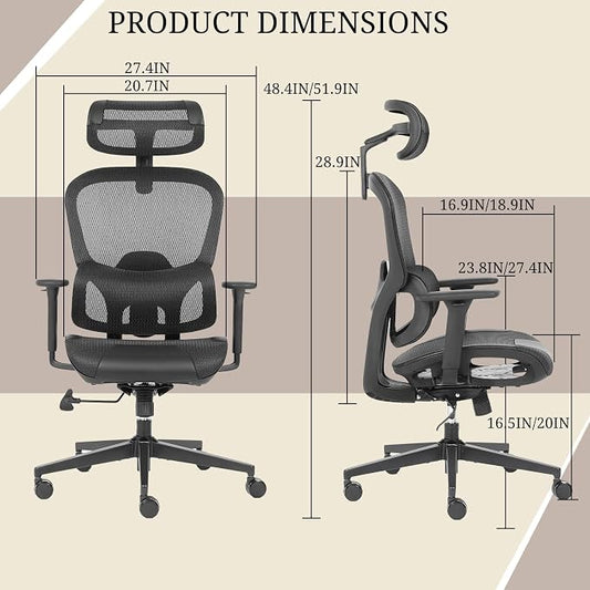 Ergonomic mesh Office Chair with Lumbar Support - Adjustable seat Height to Relieve Back Pain, Suitable for Comfortable Work and Gaming at Home (Black 1)