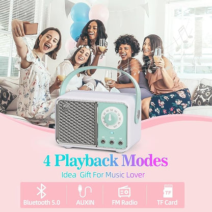 Dosmix Retro Bluetooth Speaker, Vintage Decor, Wireless Bluetooth Speakers, Cute Old Fashion Style for Kitchen Desk Bedroom Office Party Outdoor Kawaii Accessories (Cyan Green)