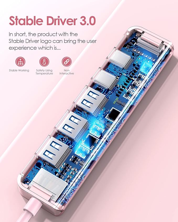 LENTION 6-in-1 USB C Hub, 4K@60Hz HDMI, 100W PD, 3 USB 3.0, USB-C Data | Ideal for Work & Study, Stable Driver 3.0 Certified, Compatible with macOS, iOS/iPadOS, Windows & ChromeOS (CE35p, Rose Gold)