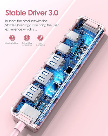 LENTION 6-in-1 USB C Hub, 4K@60Hz HDMI, 100W PD, 3 USB 3.0, USB-C Data | Ideal for Work & Study, Stable Driver 3.0 Certified, Compatible with macOS, iOS/iPadOS, Windows & ChromeOS (CE35p, Rose Gold)