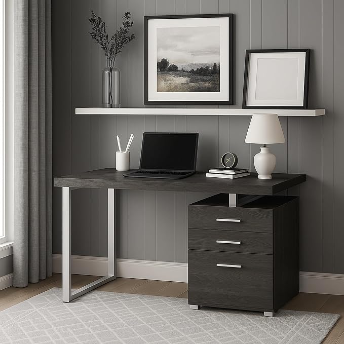 CARTESIAN Reversible 47 Inch 3 Drawer Office Computer Desk in Weathered Gray