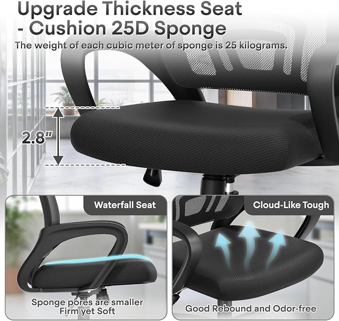Athena Collection Office Chair - 330Lbs, Breathable Mesh Desk Chair Thickness Cushion with Lumbar Support & Armrest, Rolling Swivel Adjustable Tilt Lock for Home Office/Gaming, Bedroom Study