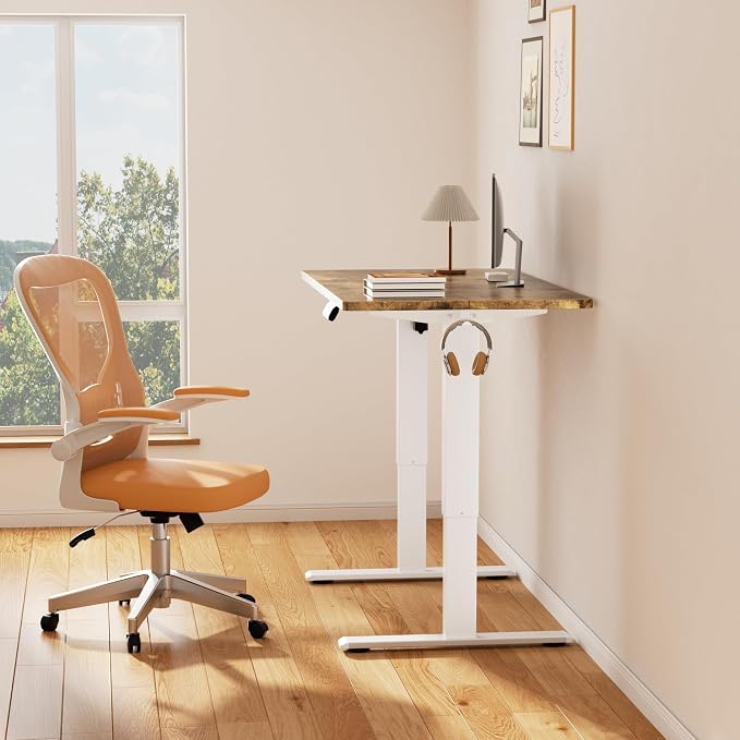 CROWNFURN Electric Standing Desk Frame, Height Adjustable Desk Legs Up to 47.2",with Memory Controller,Ergonomic Stand Up Base Workstation for Home Office, White Frame Only