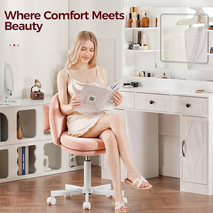 COMHOMA Vanity Chair with Velvet Fabric, Small Tall Armless Chair with Back, Cute Candy Chair for Girls Gift Living Room/Makeup Room/Bedroom/Kitchen (Height Use: Adjustable from Desk to Bar Height)