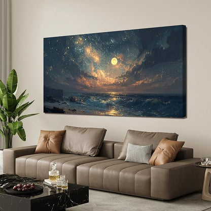 Canvas Wall Art Decor Gold And Blue Art Wall Decor Beach Waves Large Wall Art Pictures For Living Room Decorations Artwork For Walls For Bedroom Office Canvas Pictures For Wall Decor 24 × 48 Inch