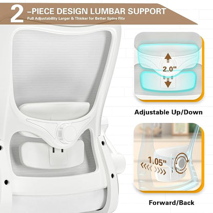 Ergonomic Office Chair for Long Hours, Padded Lumbar Support for Lower Back Relief, 330 lb Capacity, Comfortable Computer Desk Chair for Home Office, Computer & Study