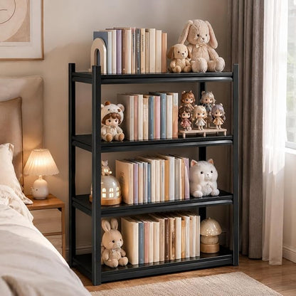 4 Tier Metal Bookshelf, Adjustable Tall Bookcase, Heavy Duty 2400 LBS Modern Deep Book Shelf, Bolt-Free Storage Shelves for Living Room, Home Office, Garage, 20" Wx 14" Dx 44" H