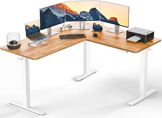 ErGear L Shaped Standing Desk, 63"x55" Electric Adjustable Height Sit Stand up Desk, Ergonomic Large Computer Table, Left & Right Interchangeable Installation, Suitable for Home Office, Light Vintage