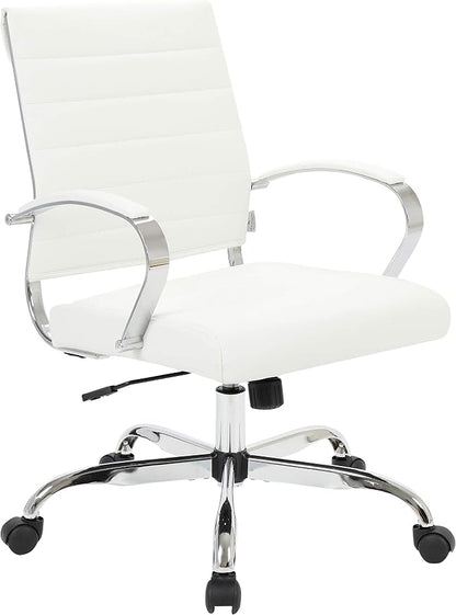 LeisureMod Benmar Leather Office Desk Chair, Mid-Back Ergonomic Swivel Chair with Lumbar Support, Adjustable Height, Tilt Lock, Cushioned Seat & Back, Home Office Task Chair (White, Pallet)