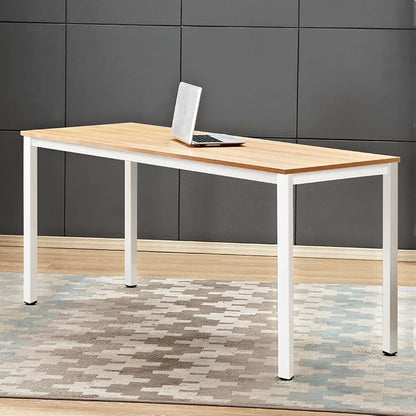 Computer Desk, 63 inches Office Desk Computer Table Study Writing Desk Workstation for Home Office, Dining Table Teak White
