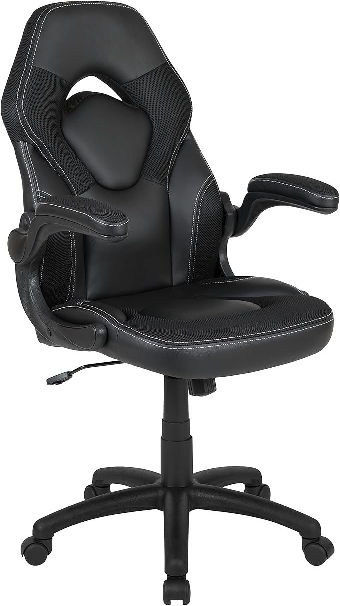 Flash Furniture X10 High-Back LeatherSoft Racing Style Gaming Chair with Flip-Up Arms, Ergonomic Padded Swivel Computer Chair, Black