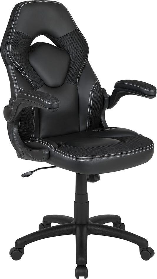 Flash Furniture X10 High-Back LeatherSoft Racing Style Gaming Chair with Flip-Up Arms, Ergonomic Padded Swivel Computer Chair, Black