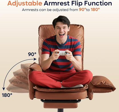 Bestier Cross Legged Office Chair with Footrest, High Back Criss Cross Chair with Reversible Armrests and Wheels, Big and Tall Reclining Office Chair for Home PU Leather Brown