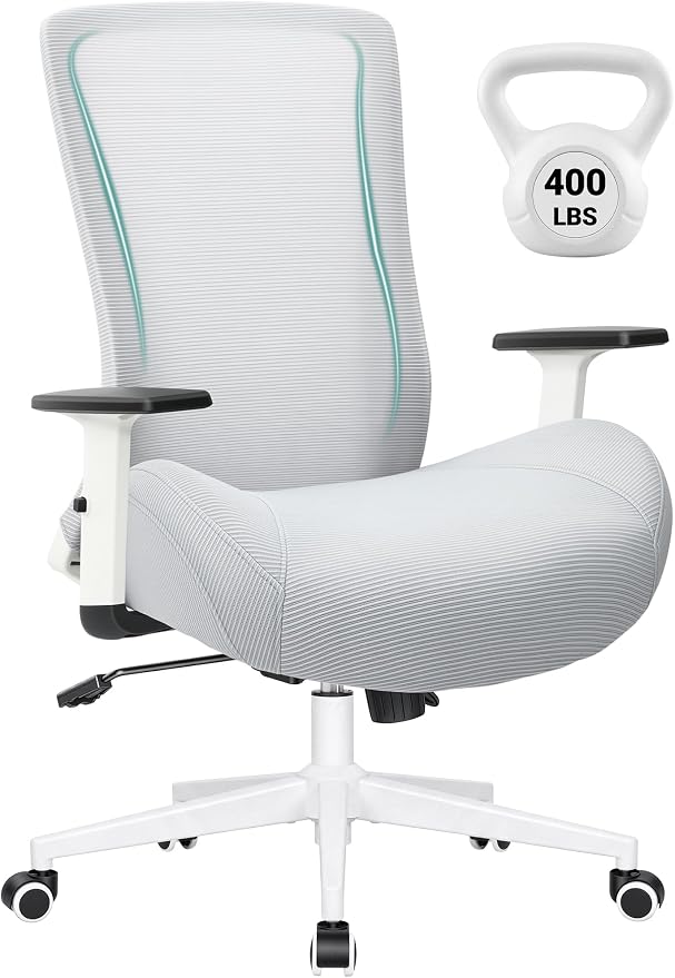 Big and Tall Home Office Desk Chair 400lb Capacity for Heavy People, Ergonomic Wide Mesh Desk Chair with Stepless Recline & Lock, 5.5" Thick Cushion, High Back, Adjustable Height & Armrests