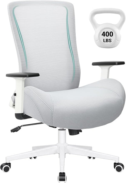 Big and Tall Home Office Desk Chair 400lb Capacity for Heavy People, Ergonomic Wide Mesh Desk Chair with Stepless Recline & Lock, 5.5" Thick Cushion, High Back, Adjustable Height & Armrests